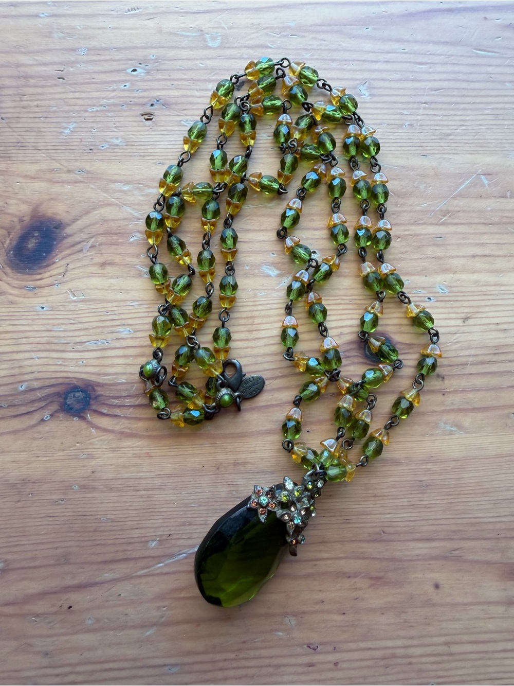 SWEET ROMANCE USA VINTAGE Green Crystal Teardrop Pendant Necklace